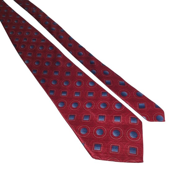 Stafford Red Blue Necktie Men Geometric Silk Power Long Tie Office Core Dad Gift - Picture 1 of 5